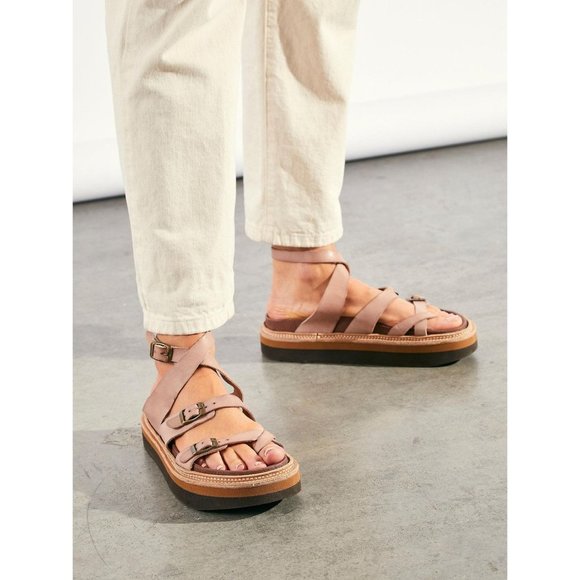 Free People Shoes - NEW Free People Jeffrey Campbell Tan Leather Marina Footbed Sandals - 7